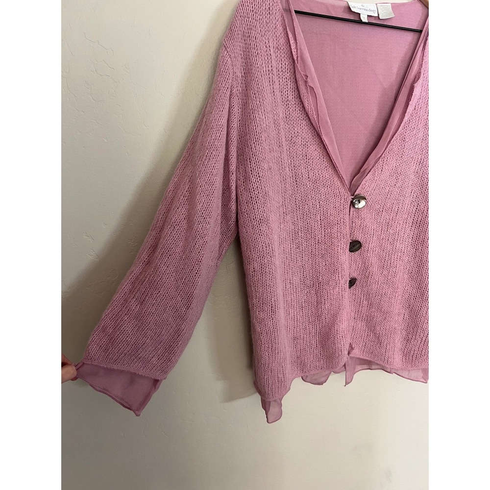 Soft Surroundings Pastel Pink Knit Cardigan Button Front Sheer Underlay Medium - Picture 2 of 5